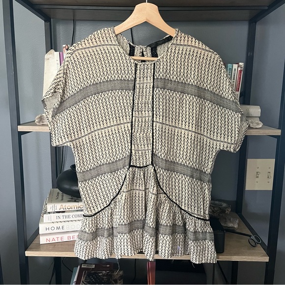 Zara Tops - Zara Trafaluc Tribal Boho cream and black blouse size small